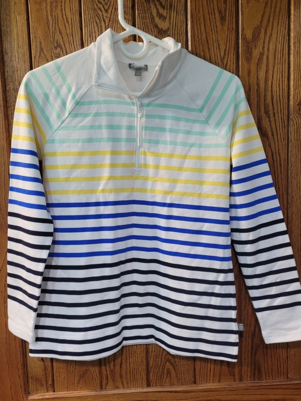 Talbots Long Sleeve 1/4 Zip Pullover Top Colorful Stripes Size Petite P NWOT